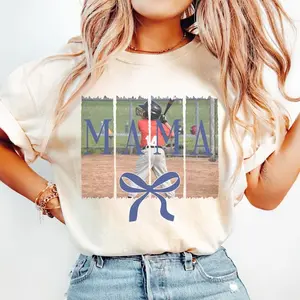 Custom Photo Baseball Mom Brushstroke Shirt, Personalized Gift for Baseball Mom, Custom Photo Baseball Mom T-Shirt Coquette Bow1