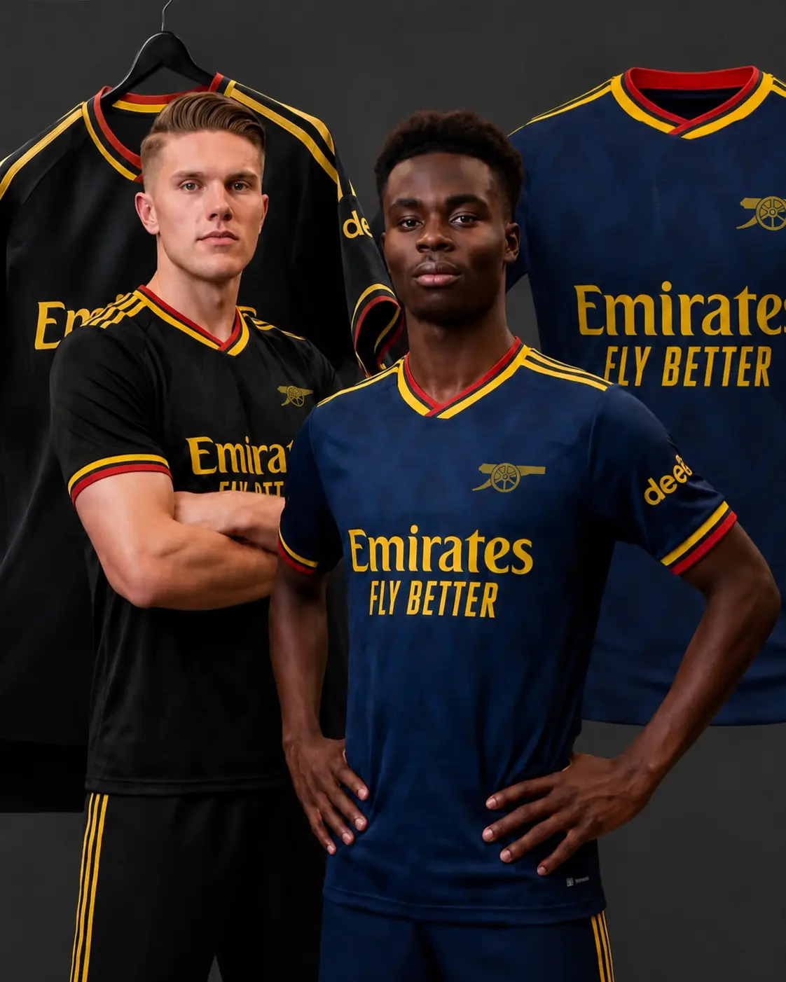 FULL LOGO Black Gold Cannon Soccer Jersey, Short Sleeve North London Football Shirt, Unisex Match Day Fan Top and Premium Training Sportswear for Men and Women