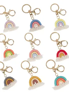 Handmade Rainbow Tassel Keychain, Simple Style Couple Keychain, Car Hanging Ornament, Bag Accessory, 1pcs