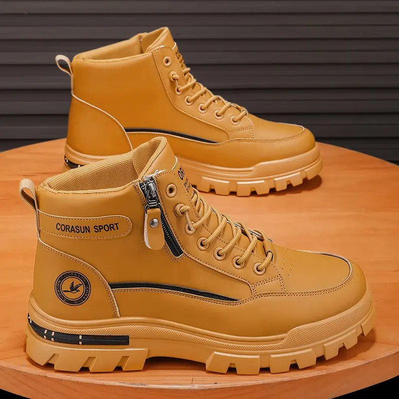 SPORT Men's Mid Top Motorcycle Boots with Zippers Soft Soles Beige Closed Bota for Sports & Leisure Easy On and Off Footwear Decor Shoe Boy Walking Shoes Multiple warehouse shipments in the United States Bathroom
