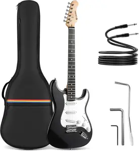 CAHAYA Electric Guitar for Beginner 39”: Solid Body Electric Guitars with SSS Pickups Beginner Guitar Kit with Gig Bag Audio Cable CST90 Matte Finish Black