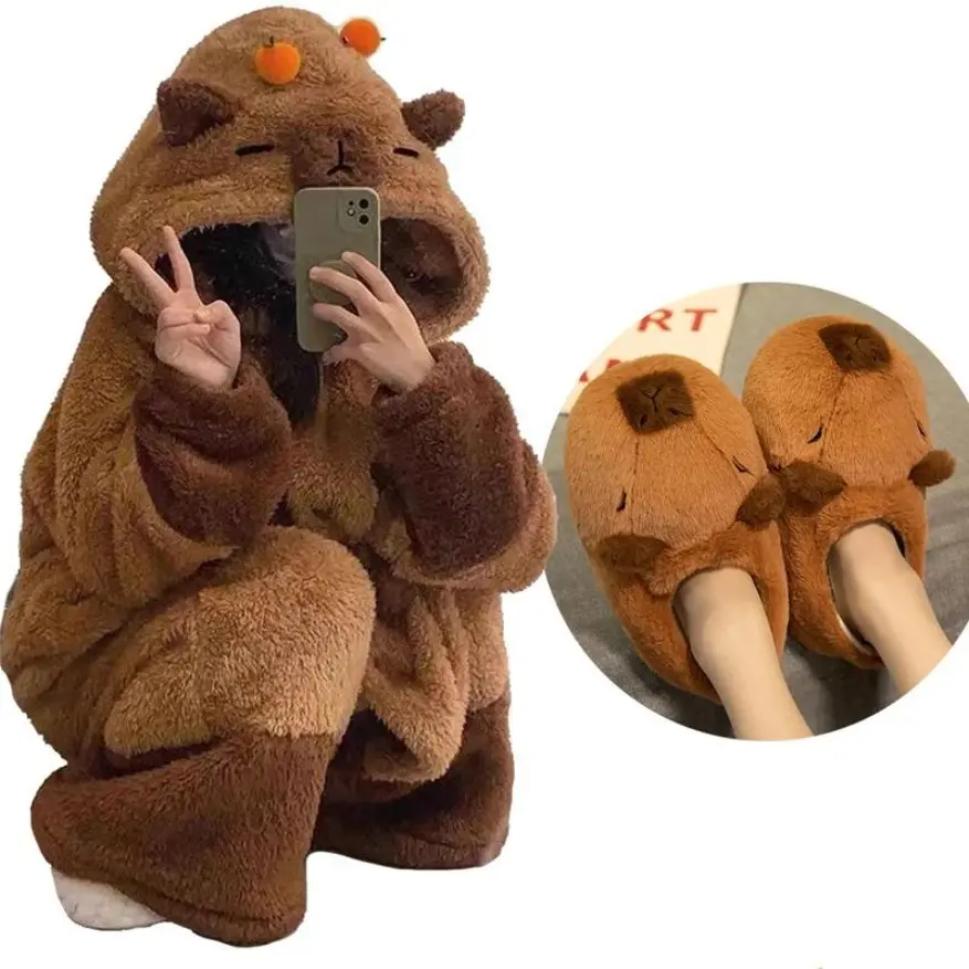 Winter Capybara Cute Cosplay Costume Robes Adult Kigurumi Unicorn Onesie Anime Nightgown Halloween Cartoon Pajamas Sleepwear Women Fitted