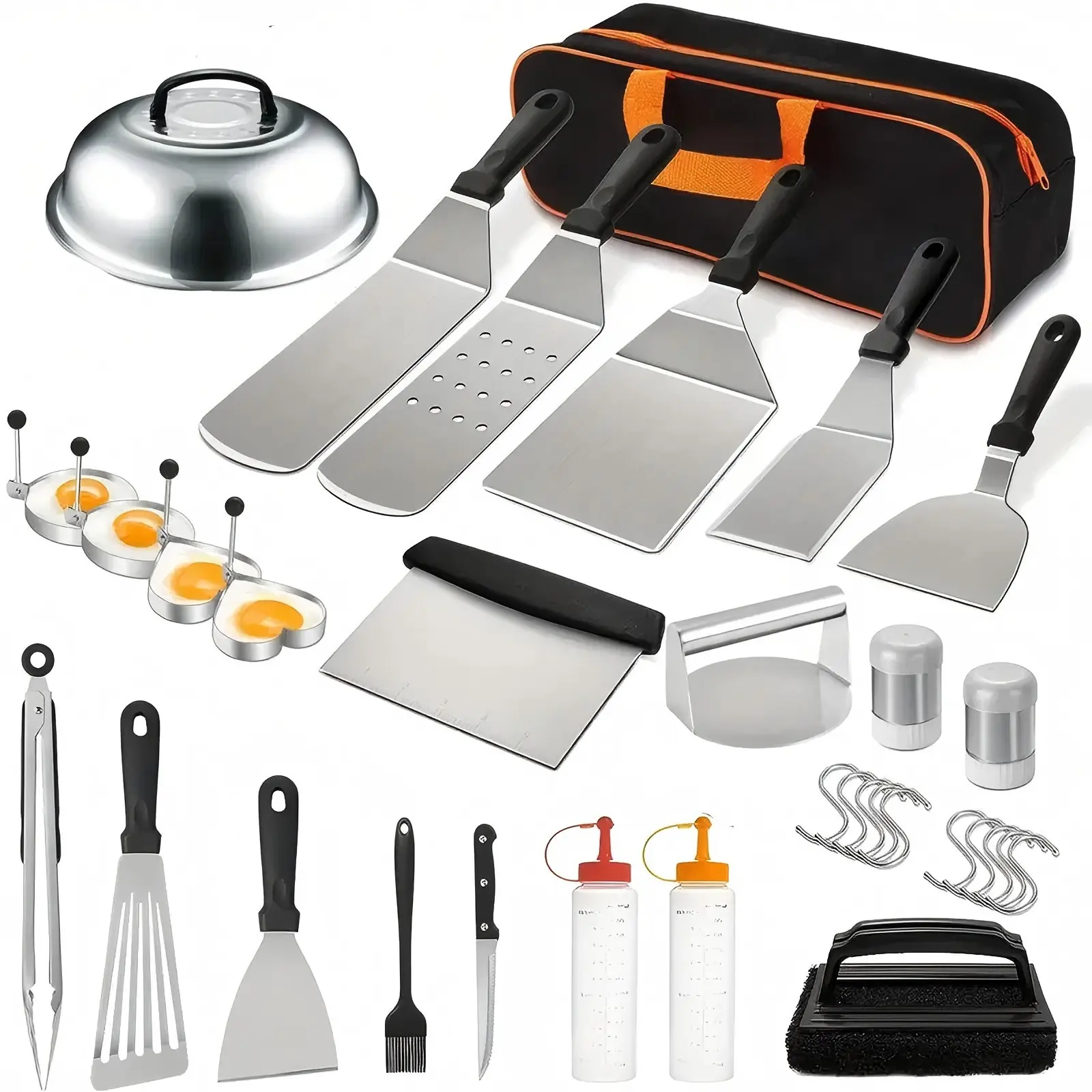 33pcs Griddle Accessories Kit for Blackstone, Professional Hibachi Flat Top Grill Tools, Enlarged Spatula Gift Set with Basting Cover，Burger Press Patty Maker for Outdoor BBQ Teppanyaki, Utensils, Outdoor Cooking, Basting Cover Adds Control To Sauces