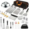 33 Pieces Blackstone Griddle Utensils Kit - Durable Barbecue Tool Set, Professional Hibachi Flat Top Grill Kitchen Accessories, Enlarged Spatula, Basting Cover, Burger Press Patty Maker, Rust Resistant, Teppanyaki Ready, Ideal for BBQ Parties