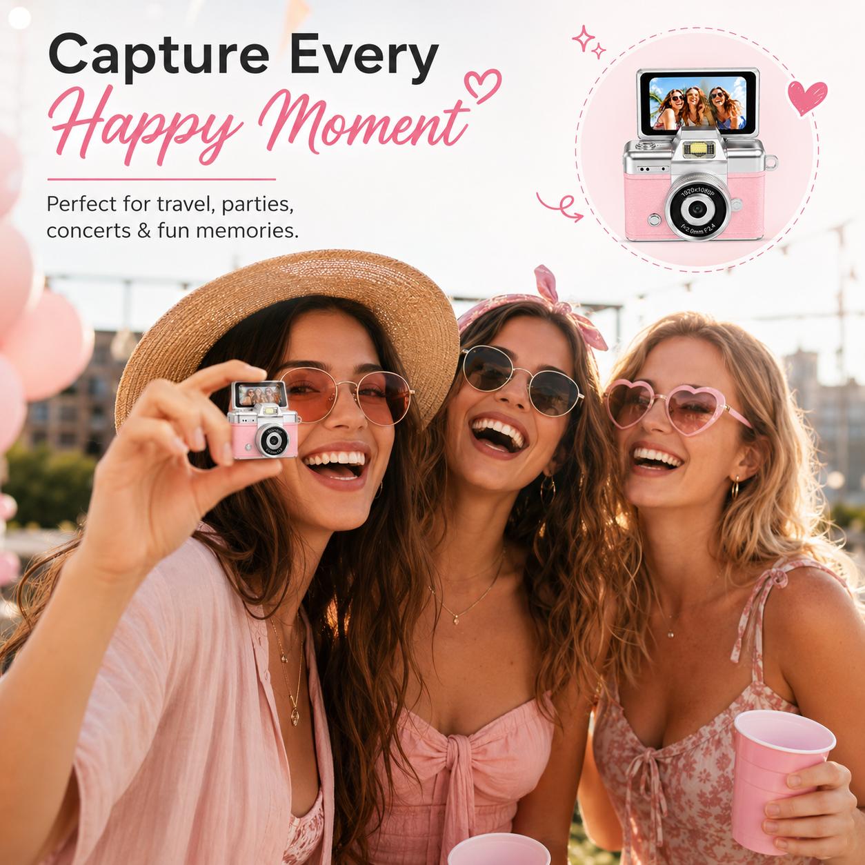 Y2K Mini Keychain Digital Camera, Cute Pocket-Size HD Camera with Flash, 0.96" Screen, 16G Card & Charging Cable Included, Retro Vlog Camera for Travel, Concerts, Parties & Everyday Fun, Portable Digital Camera, Led Display Screen