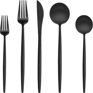 60- Silverware Set for 12, Stainless Steel Flatware Set Matte Black Grey, Modern Brushed Thick Cutlery Set with Spoons Forks and , Utensil Set for  Kitchen Hotel, Dishwasher Safe