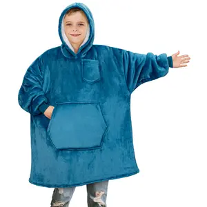 PAVILIA Wearable Blanket Sweatshirt Kids Boy Girl, Warm Cozy Giant Hoodie with Big Pocket and Long Sleeves, Fleece Sherpa Oversized Hooded Blanket Pullover Gift for Teens Youths