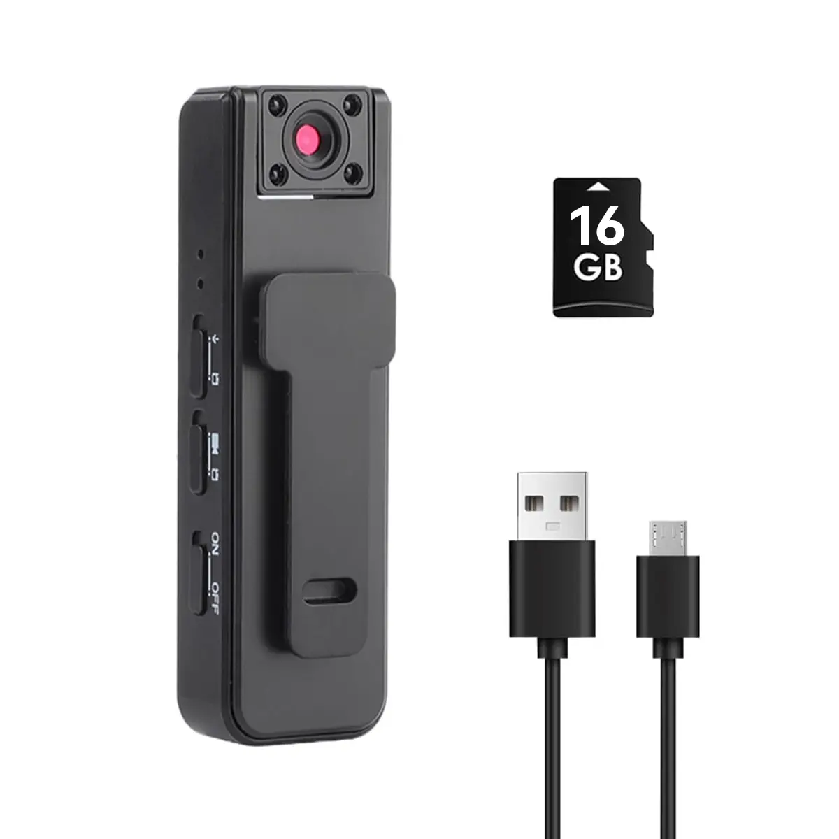 Rechargeable Wearable Digital Camera with 16G SD Card Slot, Wireless Vlog Body Camcorder for Recording, Night Vision, 180° Rotation Lens, Clip-On Portable Design, USB Cable for Outdoor Skiing, Cycling