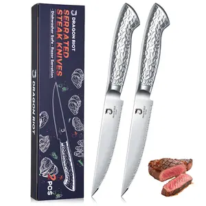 DRAGON RIOT 2-Piece Serrated Steak Knives Set - Japanese Stainless Steel Dinner Knives, Dishwasher Safe with Storage Box