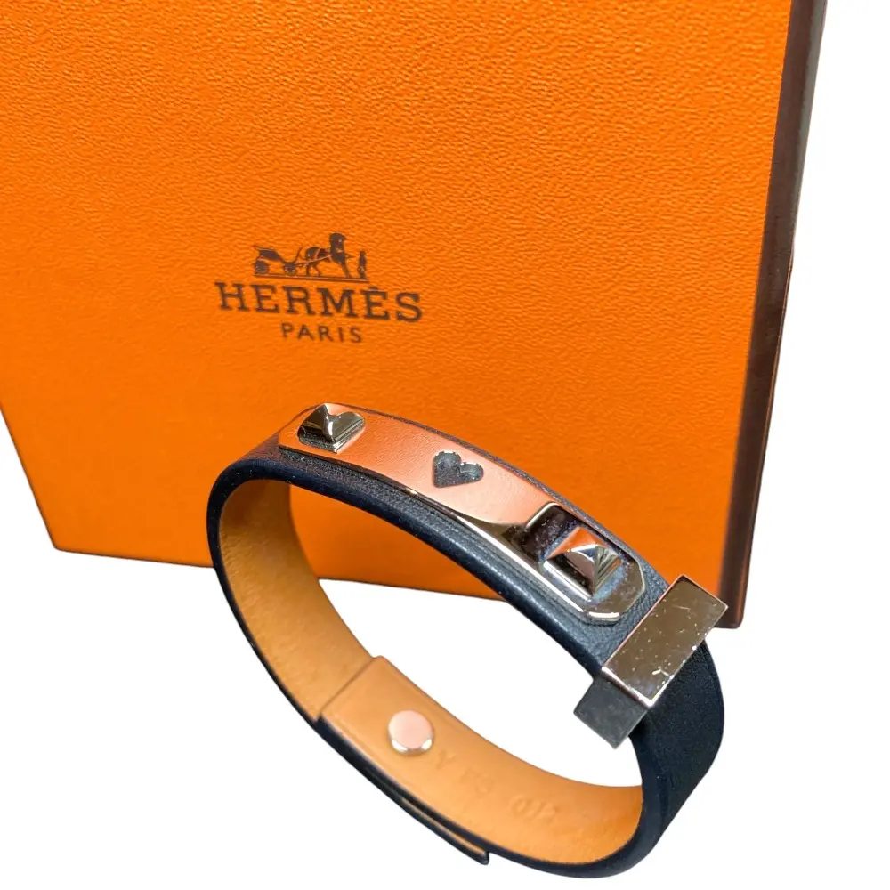 Pre-owned HERMÈS Calfskin Small Leather Goods Hermes As de Coeur Swift Leather Bracelet 18.5cm