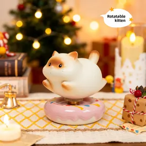 Jingdezhen Ceramic Cute Cat Rotatable Animal Decorative Figurine - Stress-Relief Toy, Desktop Ornament, Travel Gift, Animal Decorative Figurines