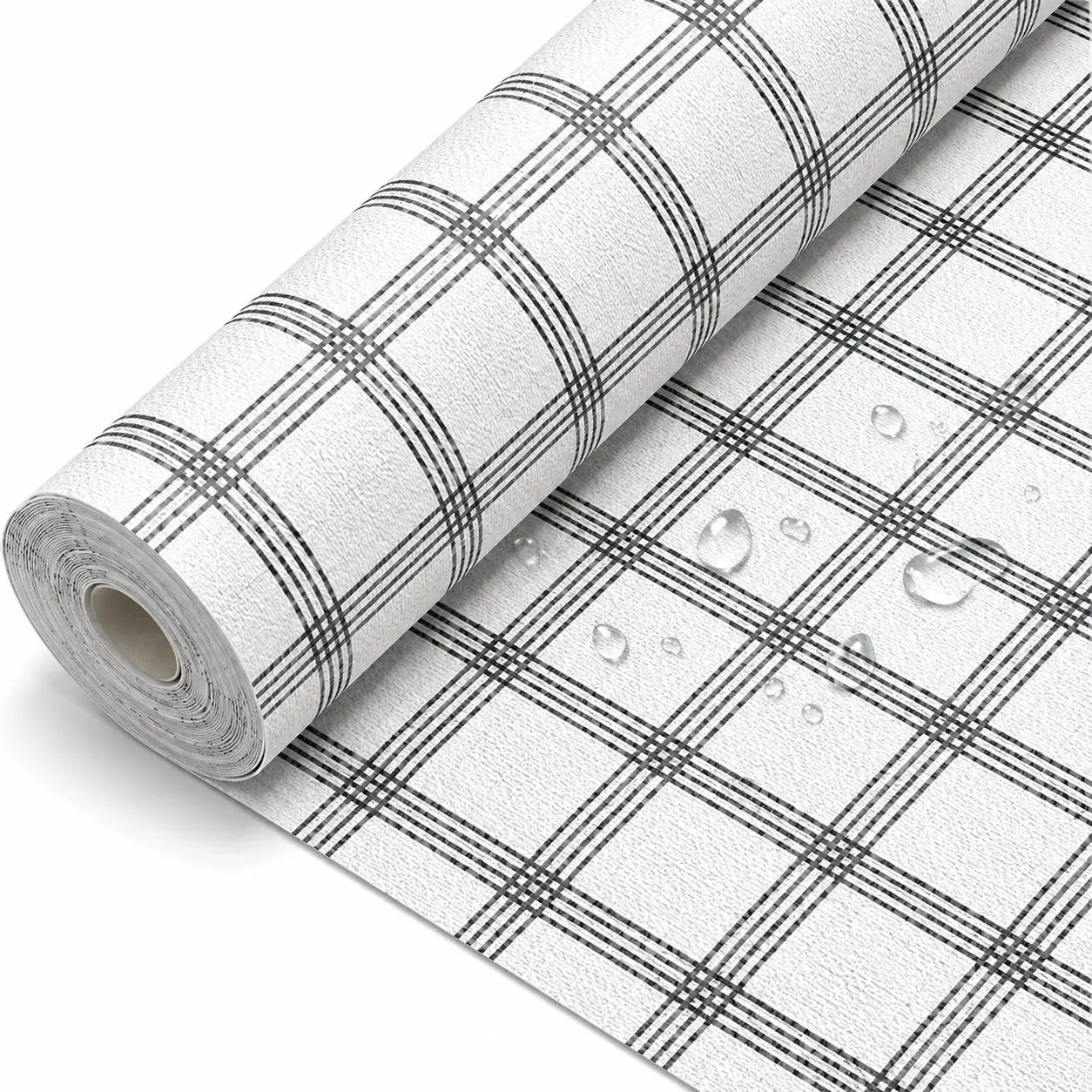 Drawer and Shelf Liner, Non-Slip Cabinet Liner, Non-Adhesive Grip Mat for Kitchen Cabinets, Drawers, Shelves, Cupboards and Bathroom Storage, Washable Protective Liner, White Stripes, 12 Inch x 10 Feet