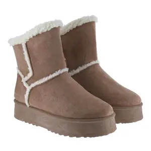 Belovely Women's Short Ankle Platform Suede Boots with Fur Lining Casual Fall & Winter Boots [SNOWBOOTS-11] Women's Fluffy snow casual warm Shoes Suede
