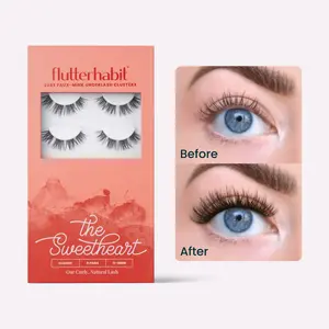 FlutterHabit The Sweetheart Doll Eye Style Cluster Lashes DIY Lash Extensions 11-13mm Natural Look False Eyelashes 6 Pair Set Dramatic C/D Curl Long Wear Underlash Application - Black or Brunette