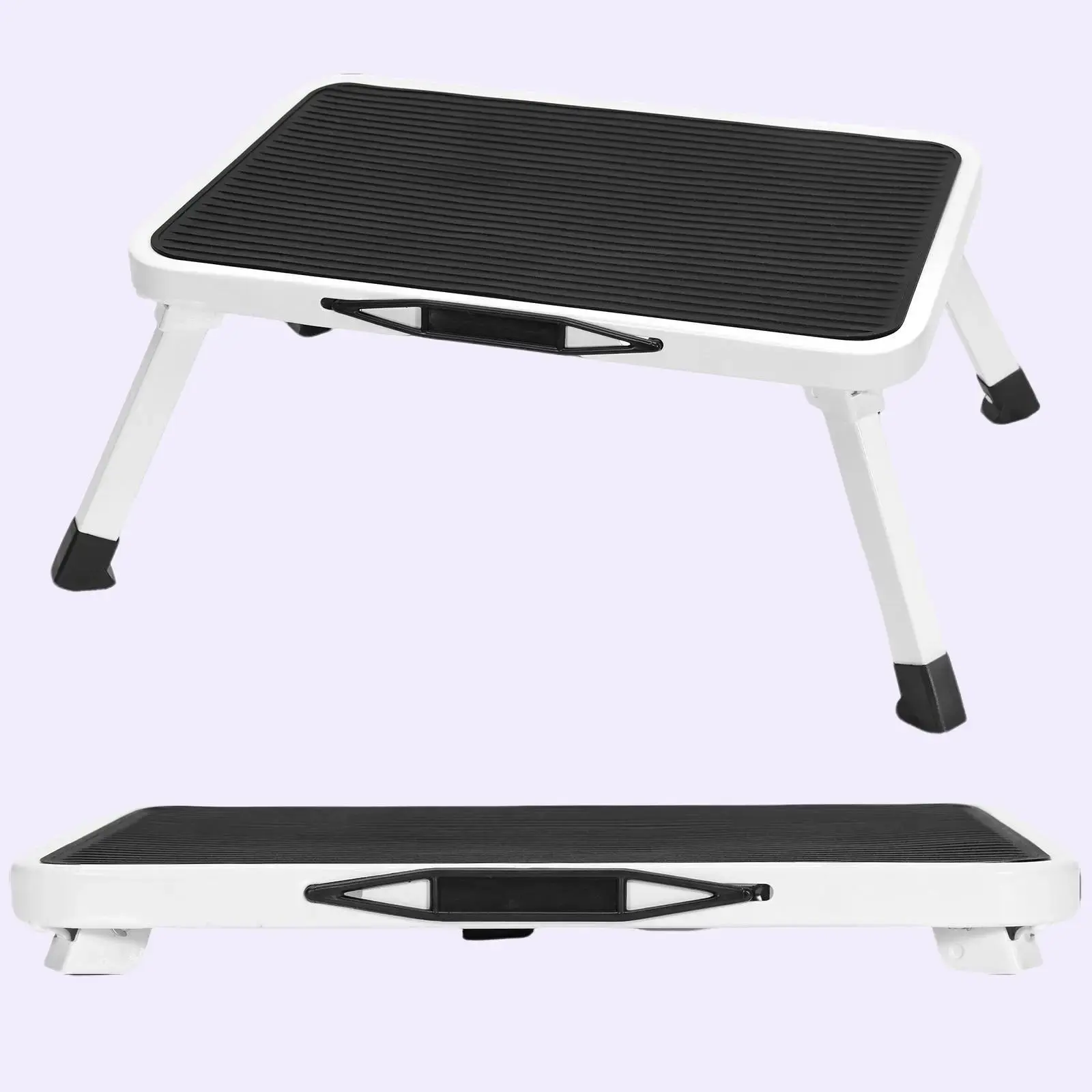 Collapsible Metal Footstool - Heavy-Duty Folding Step Stool with Anti-Slip Surface, Safety Lock, Corrosion Resistance, Reinforced Welding, Waterproof, 330 lbs Capacity, Compact, Portable for Camping, Hiking/Light Outdoor, Household Use, Space-Saving, Easy
