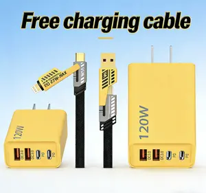 2-Pack Portable Fast Charger 2Type C 2USB A Dual Ports Adapter 4 in 1 Fast Charging Cable Data Sync 5FT Flat Braided 35W Charger Cord for iPhone 17 16 15 14 13 12Pro Max iPad Airpods  AndroidPhone Accessories