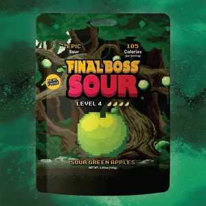 Final Boss Sour - Green Apple - Level 4  (1 or 4-Pack) Real Fruit | Sour Challenges With Every Bite Easy Snack Snacks