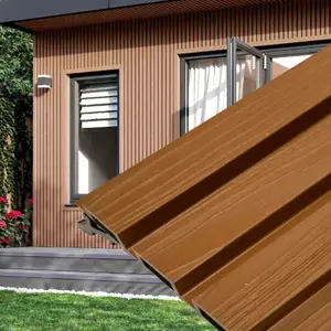 Woodgrain Teak Composite Siding Slat Panels Waterproof Exterior Outdoor Wall Cladding for Modern House Facade & Decorative Wall Design