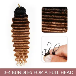 LWIGS  Ombre Deep Wave Crochet Human Hair Extensions Pre-Separated Lightweight Feather Crochet Hair for Black Women