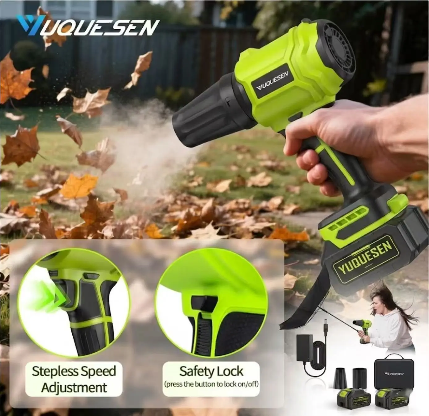 YUQUESEN Cordless Battery Powered Leaf Blower with 2X 4.0Ah Batteries & Charger, Lightweight Super Power Handheld Sweeper for Garden Lawn Care, Patio Cleaning, Ideal for Women & Seniors, Super Power Blower