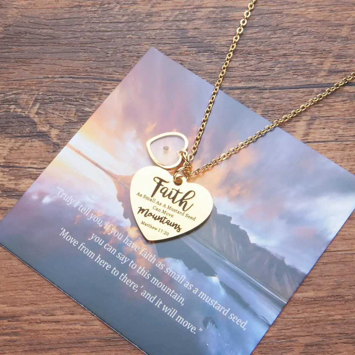 Cross Charm Necklace, Religious Heart Pendant with Real Seeds, Unisex Faith Jewelry for Daily Inspiration