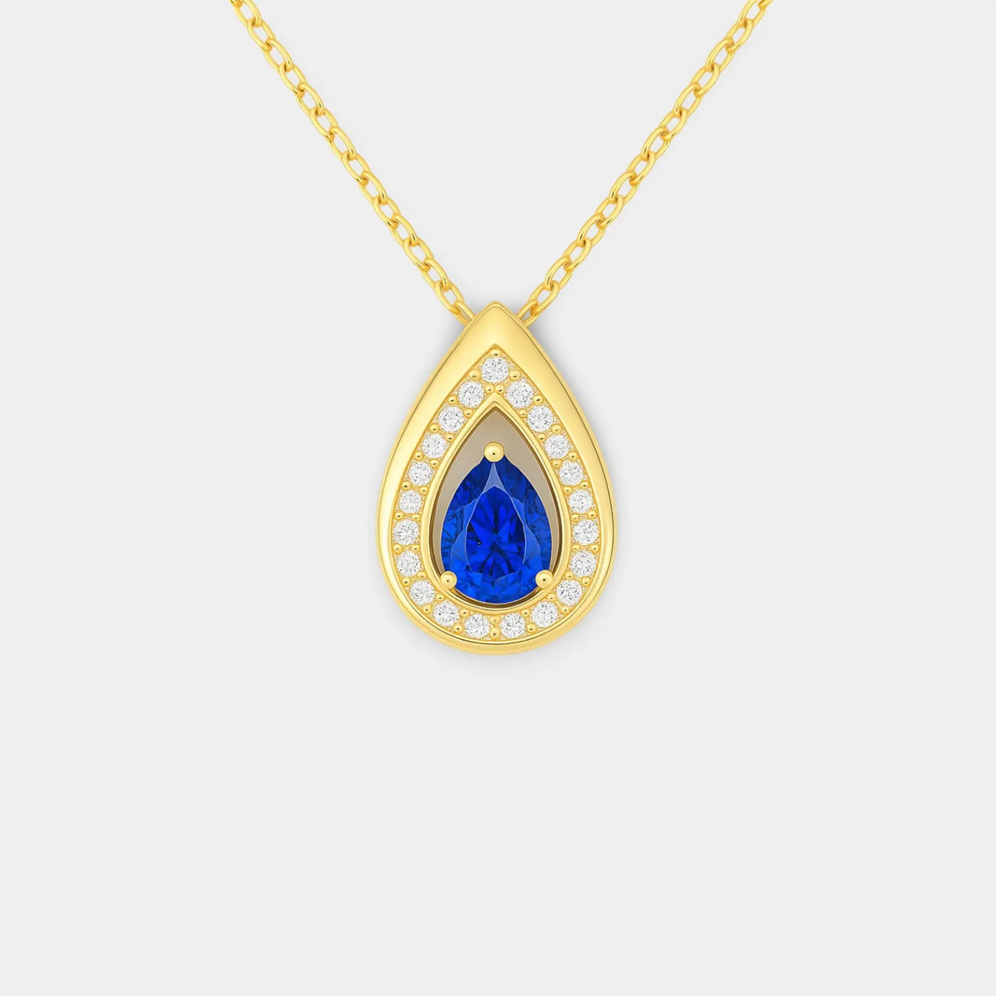 Teardrop Sapphire Pendant Necklace | Gold-Plated Silver September Birthstone Gift