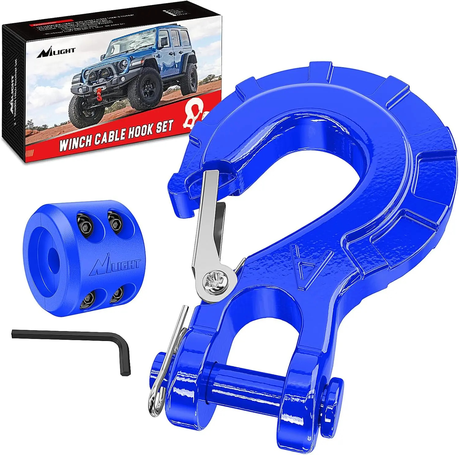 Nilight Winch Strap Hook Set - Forged Steel 3/8" Grade 70 Clevis Slip Hook with Safety Latch, Included Allen Wrench, 35000 lbs Max Load, Automotive Escape Tool for Trailers, ATV, Jeeps, Off Roading Accessories, Trucks