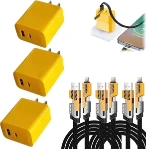 3Pcs New 120w Type C/USB A Dual Ports Adapter, C Chargers Fast Charging 3.3 ft, Fast Phone Charger, Mechanical Style Multi-Function Cable, for Gaming Office Travel