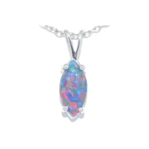 Black Opal Marquise Pendant .925 Sterling Silver Rhodium Finish