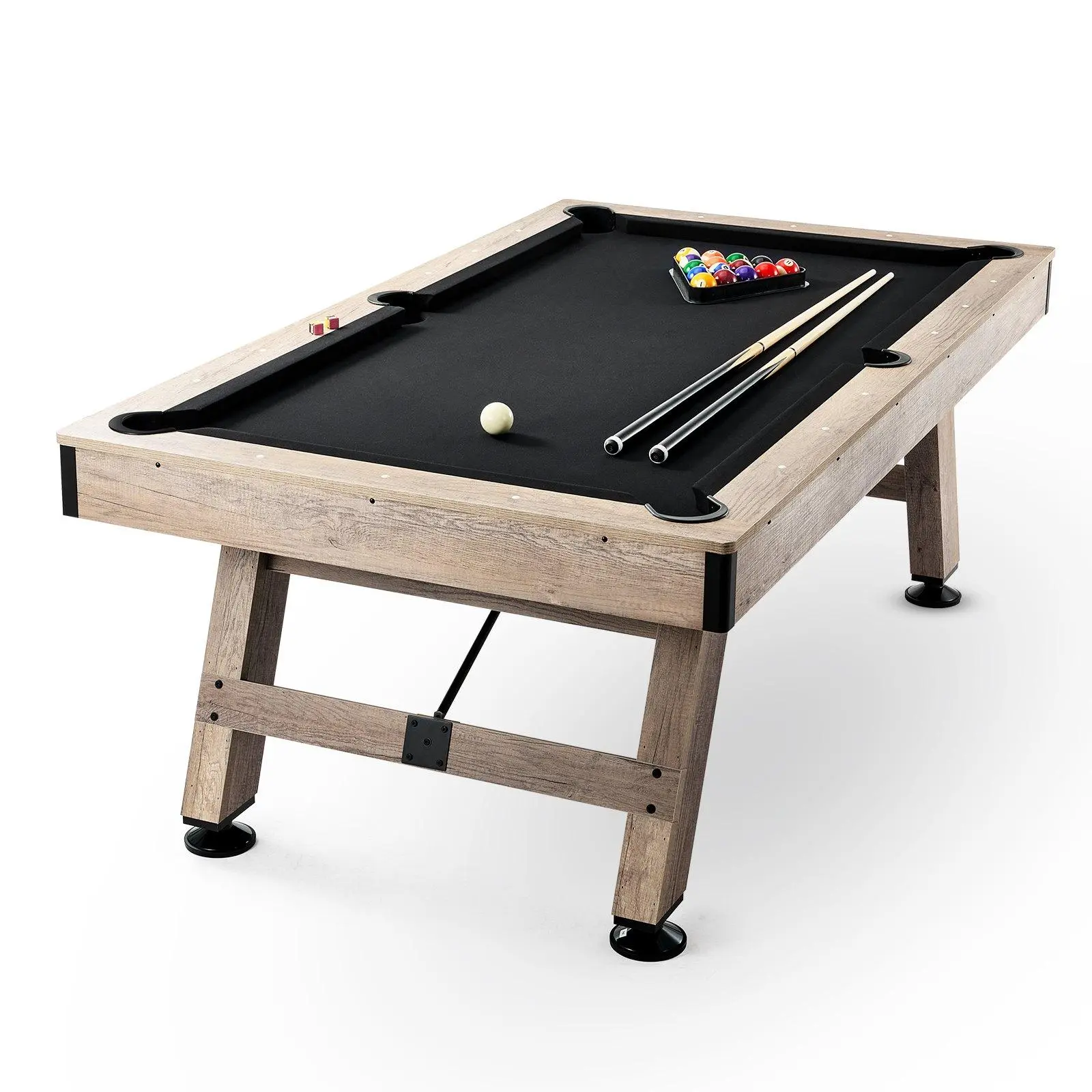 【SummerFinds】VEVOR Billiards Table,  7 ft Pool Table, Adjust Legs Stable Billiards Table, Pool Table Set Includes Balls, Cues, Chalks and Brush, Wood Color with Black Cloth, Perfect for Family Game Room Kids Adults