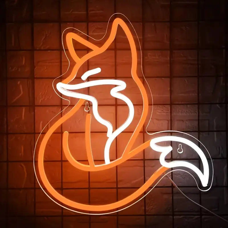 Fox Cartoon Neon Light Sign, Customizable Acrylic LED Night Light, Modern Ambient Mood Lamp, Indoor Bedroom Wall Decor, Children’s Room Gift, Acrylic Night Light summerwins