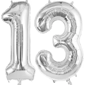 Silver 13 Balloon Numbers, Large 13 or 31 Foil Balloons, Big Number Balloon 40 Inch for Birthday Anniversary Events Party Decorations ﻿