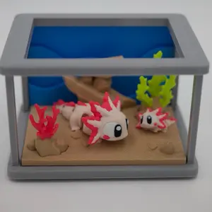 3D Printed Axolotl Aquarium Play Set – Cute Miniature Tank Scene