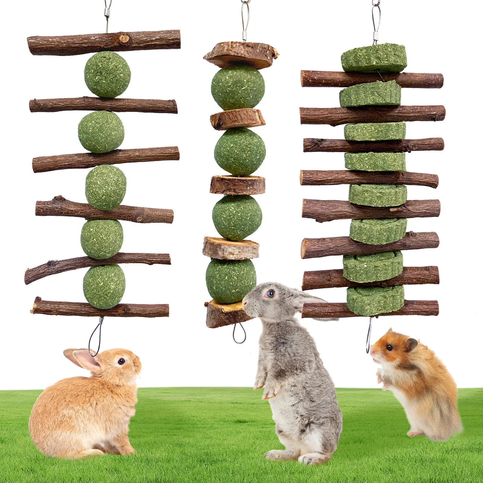 3 Pcs Bunny Chew Toys  for Teeth Grinding, Improve Dental Health, Treats for Rabbits Guinea Pigs Chinchillas Bunnies Hamsters