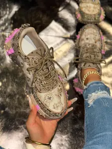 Women's Thick Sole Height Increasing Dad Shoes, Handmade Embellished Fashion Luxury Casual Women's Shoes, Unique Design Comfortable Sneakers, Walking Shoes