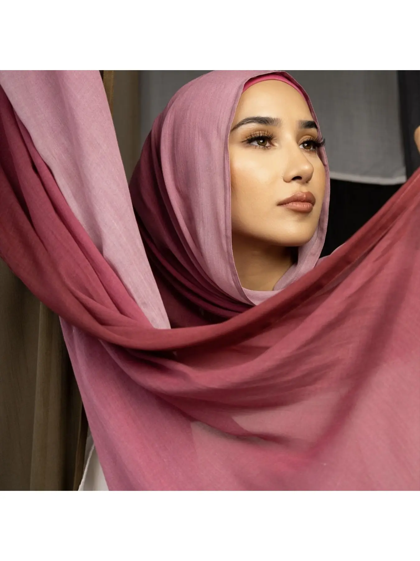 New modal wide-edge thin hand-painted gradient long scarf breathable shawl headscarf hijab For Muslim women's wrap