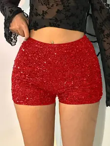 Women's Sexy Sequin Dancewear High Waisted Shorts, High Waist Fitted Leopard Print, Womenswear Fashion Design for Daily Wear and Parties, Perfect for Summer Vacations