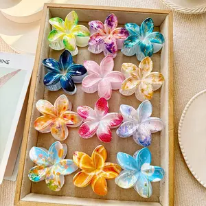 8Cm Hawaii Flower Hair Claws for Women Fashionable Frangipani Shark Gripper Clip Bright Flower Hairpin Girls Hair Accessories Does not apply