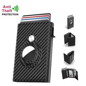 1/2 PCS Multifunctional Smart Pop-Up RFID Blocking Credit Card Holder, For Air Tag Tri-Fold Wallet, Minimalist Front Pocket Design, Carbon Fiber Pattern Purse, Large Capacity Card Clip, With ID Window Card Slots & Money Clip, Pocket Wallet