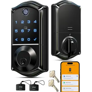 Fingerprint Smart Door Lock, App Control, 8-in-1 Keyless Entry, Auto Lock, Emergency Power Port, Electronic Touchscreen Keypad, Biometric Smart Locks for Front Door, Matte Black
