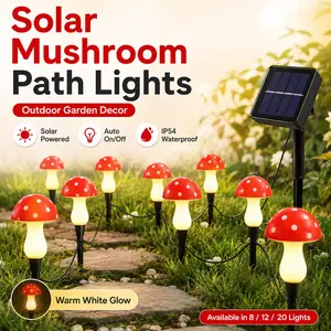 Solar Mushroom Lights Outdoor Garden Decor, LED Stake Pathway Lights with Solar Panel, Warm White Waterproof Lawn Yard Patio Walkway Flower Bed Landscape Lighting, 8/12/20 Lights Set, Solar Garden Lantern