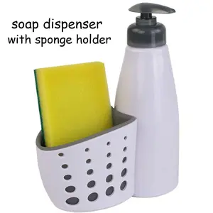 Soap dispenser with sponge box, multi-tool, storage capacity, for kitchen or bathroom, white grey, kitchen sink sponge holder silicone plastic soap holder with drain hole for drying