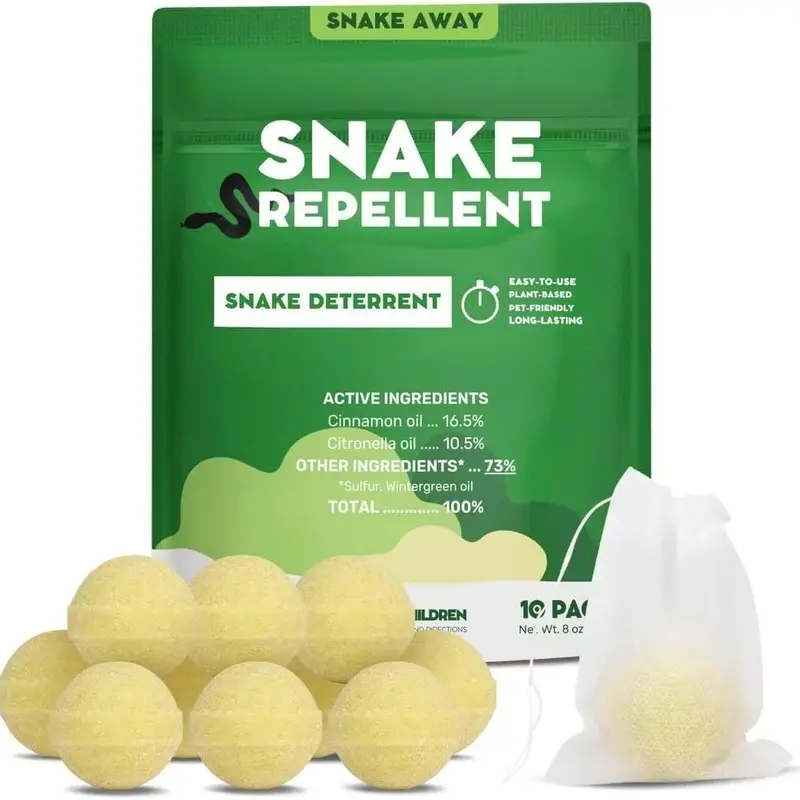 10-Pack Plant-Based Snake Deterrent Balls - Essential Oil Infused, Pet & Kid Friendly, 45 Days Protection, Camping & Yard Use, Repels Garter, Black & Copperhead Snakes, Warehouse Stock, Backpack-Hang Compatible, No Battery Needed