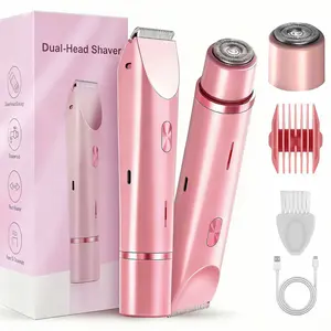 Women Electric Hair Remover 2 Heads Rechargeable Painless Hair Removal for Body Armpit Legs Bikini Line Waterproof Lady Shaver