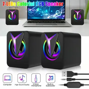2pcs 3.5mm RGB LED Mini USB Wired Computer Speakers Stereo Bass Sound System For PC Laptop Desktop 7 Color 2.0 Bar AUX ear headphone immersive premium hi-res portable wireless speaker Bluetooth Headset with Mic Smart Android Projector WiFi AM FM Reverb