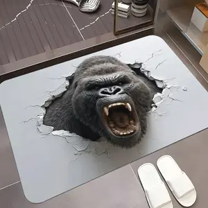 1pc Creative 2D Flat Printed Gorilla Wall Breaking Mat, Unique Home Decor for Living Room & Bedroom, Absorbent Non-Slip Rug, Trendy and Eye-Catching Design