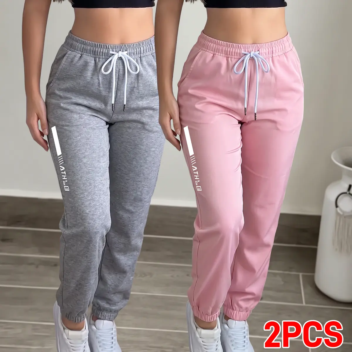 2PCS women’s lightweight ultra-thin straight casual sports pants; all-season drawstring design with stylish pocket openings; straight-leg casual pants suitable for outdoor activities and everyday outings; summer vibe; stretchy fabric. Stretch casual sport