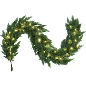 Realistic Christmas Garland with 8 Lighting Modes 6FT Real Touch Lush Artificial Cedar Garlands Prelit Garlands for Stairs Railing Fireplace Table Christmas Decorations Indoor Holiday Decor Greenery