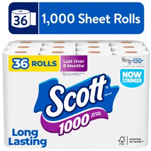 Scott 1000 Toilet Paper Mega Pack 36 Rolls Strong Septic Safe Bath Tissue
