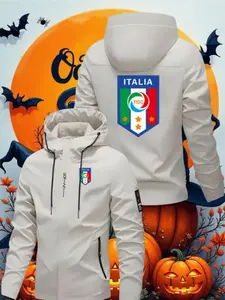 Men's Fashion Italian Football Hooded Jacket, Trendy Urban Style, Eye-Catching Pattern Design, Suitable for Daily Wear and Sports Events